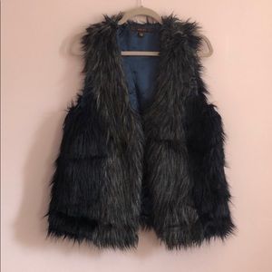 Epic Blue Feathered Faux Vest